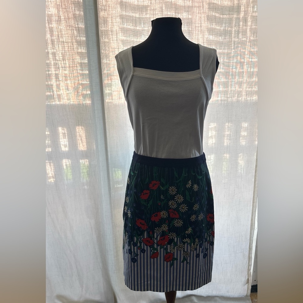 Anthropologie Floral Stripe Skirt | Coastal European Summer Chic | Size 8 - Picture 6 of 10